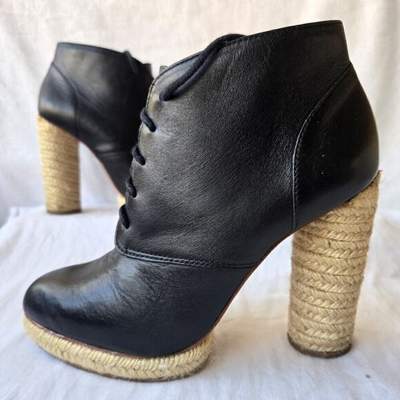Loeffler Randall Shoes - Loeffler Randall Nadia Women's Espadrille Leather Ankle Boots Black Size 7 B
